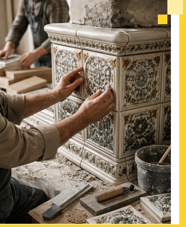 Изразцовые камины под ключ в Нефтеюганске: проект и монтаж