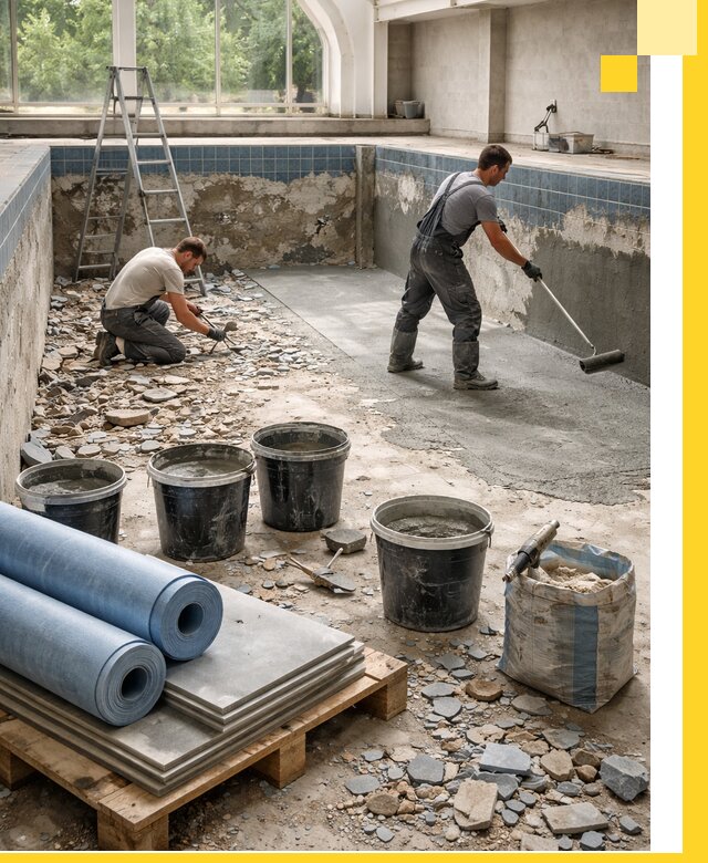 Реконструкция бассейнов в Нефтеюганске: ремонт, гидроизоляция