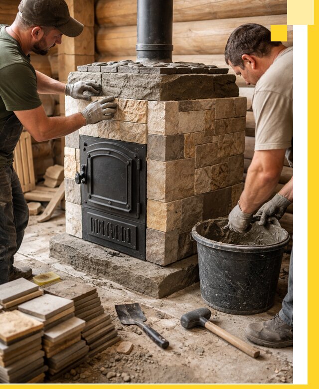 Облицовка банной печи под ключ в Нефтеюганске: камень и плитка