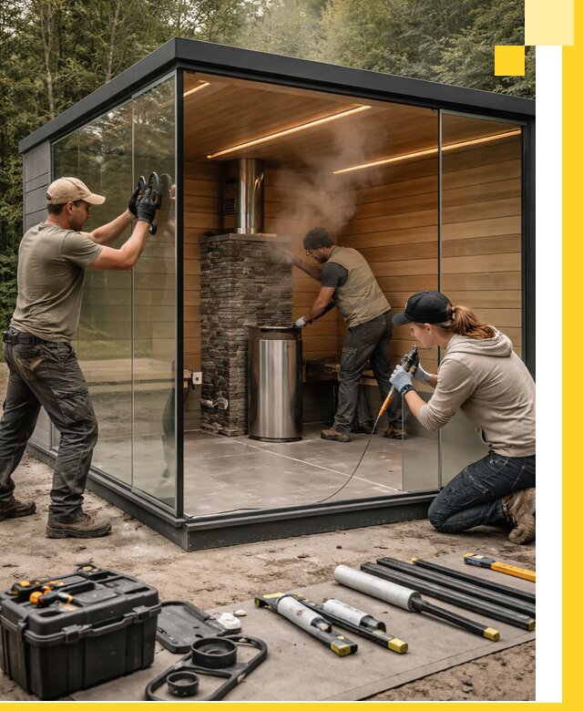 Проектирование и строительство стеклянных бань в Нефтеюганске