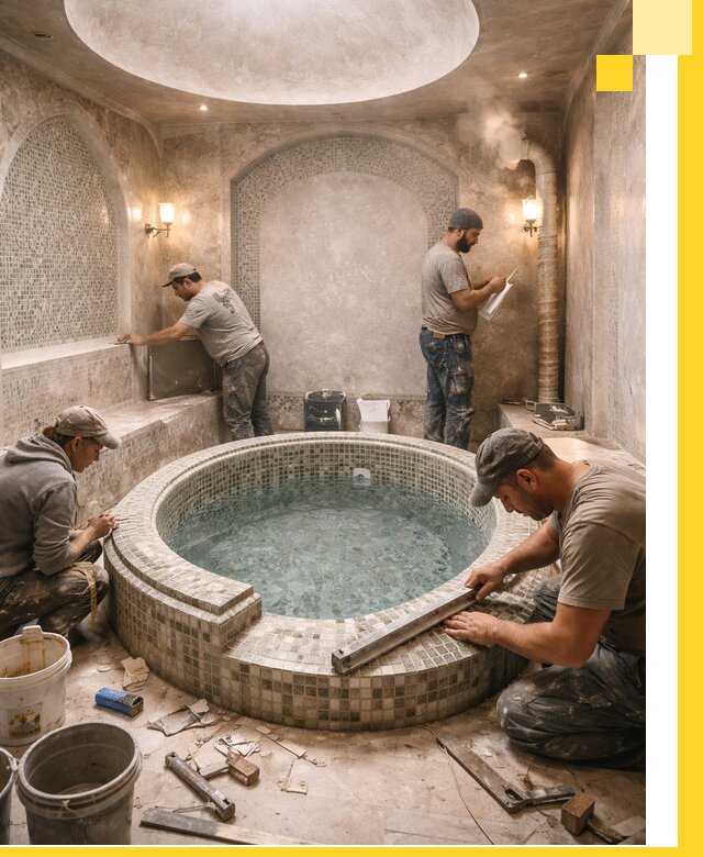 Профессиональное строительство хамама с бассейном в Нефтеюганске под ключ