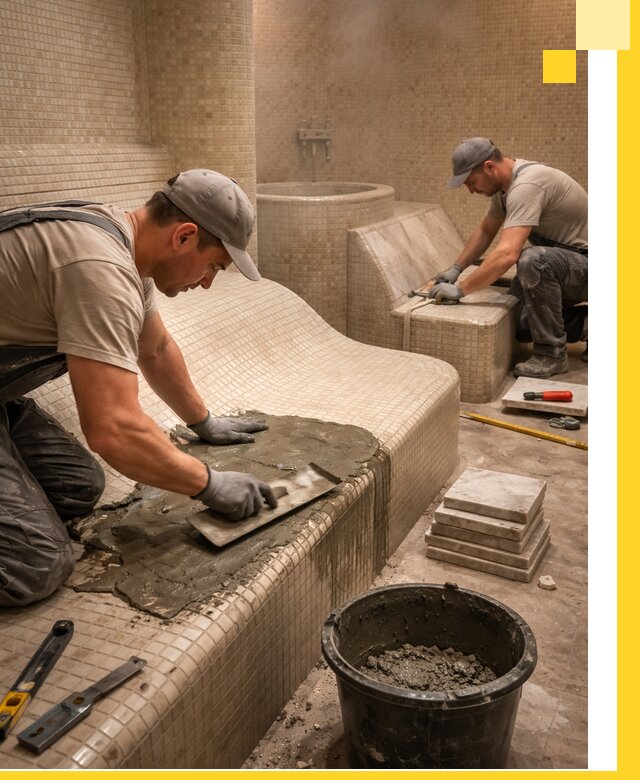 Лежаки для хамама под ключ в Нефтеюганске, проект и монтаж