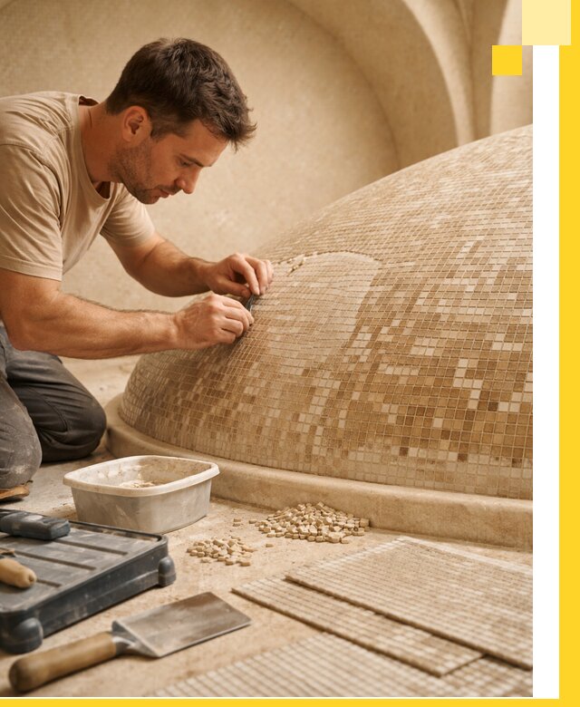 Профессиональная укладка мозаики для хамама под ключ в Нефтеюганске