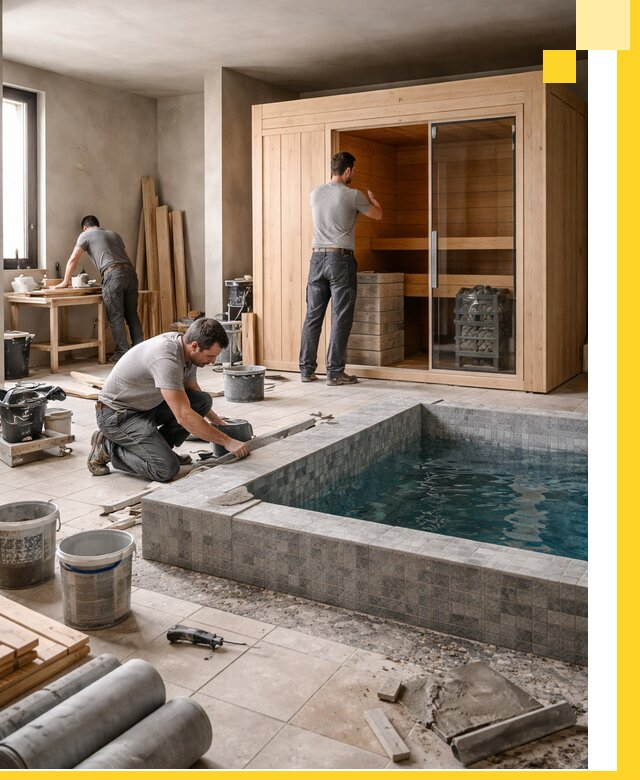 SPA зоны под ключ с бассейном сауной и печью в Нефтеюганске